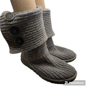 UGG CARDY BOOTS Grey Knit, 3 Button, Women's 8